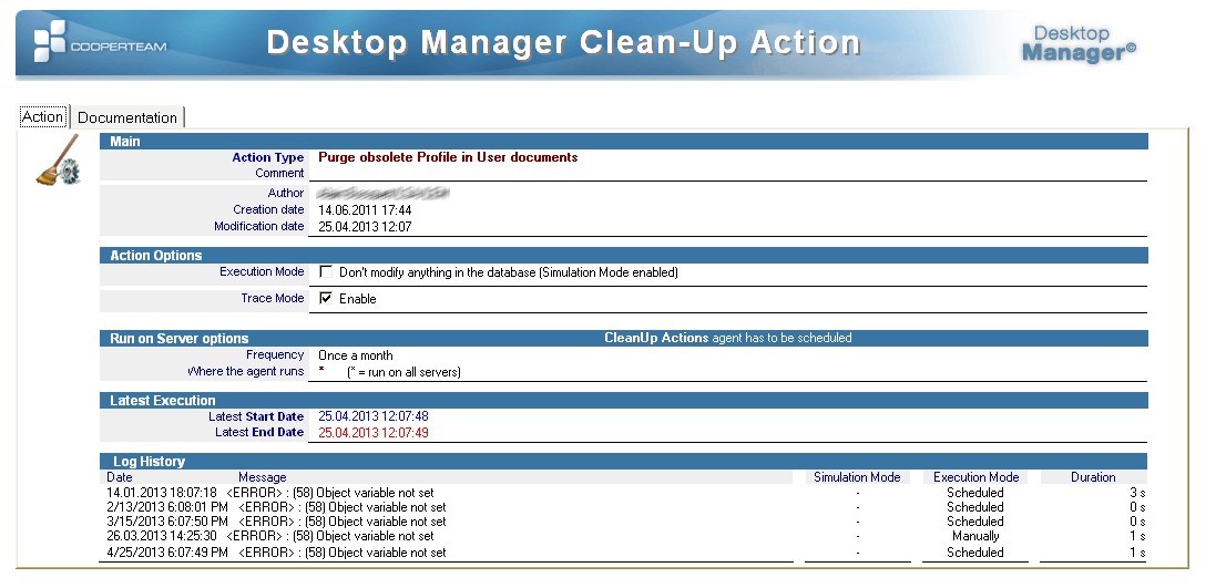 DM 2.7c/c1/c2 : Error when running the clean-up action "Purge obsolete ...